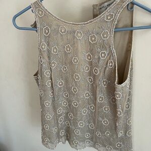 Papell Boutique Beaded Floral Blouse in Beige